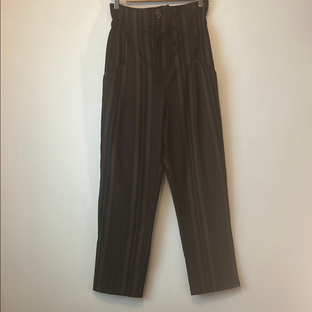 Zara Black, Brown, Jewel Tone Paperbag Waist Striped Pants